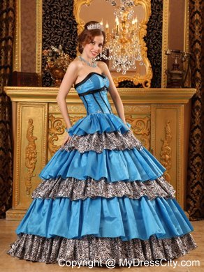 Sweetheart Taffeta Ruffles Blue Quinceanera Dress with Zebra