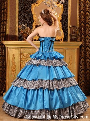 Sweetheart Taffeta Ruffles Blue Quinceanera Dress with Zebra