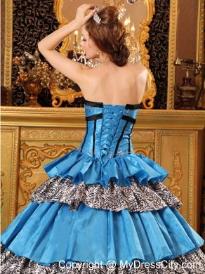 Sweetheart Taffeta Ruffles Blue Quinceanera Dress with Zebra