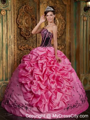 Rose Pink Strapless Embroidery Taffeta Dress for Sweet 15