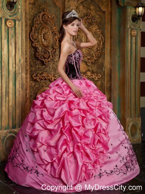 Rose Pink Strapless Embroidery Taffeta Dress for Sweet 15