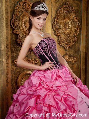 Rose Pink Strapless Embroidery Taffeta Dress for Sweet 15