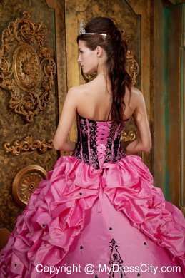 Rose Pink Strapless Embroidery Taffeta Dress for Sweet 15