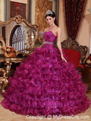 Organza Beading Ball Gown Dress for Sweet 16 in Purple Color