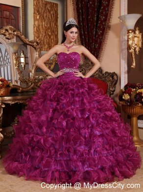 Organza Beading Ball Gown Dress for Sweet 16 in Purple Color