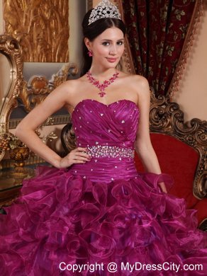 Organza Beading Ball Gown Dress for Sweet 16 in Purple Color