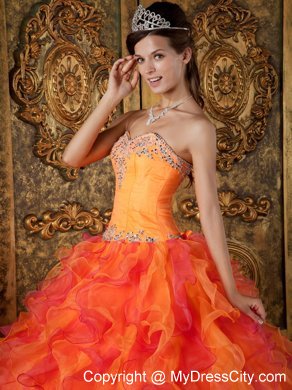 Orange Princess Sweetheart Ruffles Organza Sweet sixteen dresses