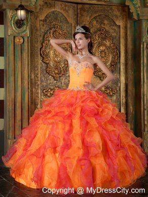 Orange Princess Sweetheart Ruffles Organza Sweet sixteen dresses