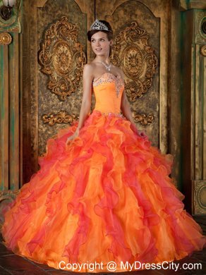 Orange Princess Sweetheart Ruffles Organza Sweet sixteen dresses