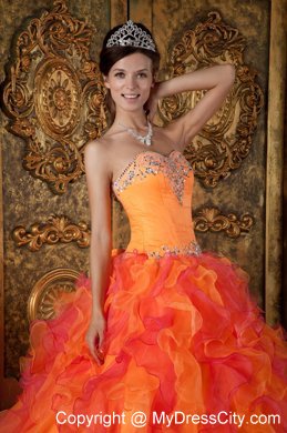 Orange Princess Sweetheart Ruffles Organza Sweet sixteen dresses