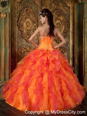 Orange Princess Sweetheart Ruffles Organza Sweet sixteen dresses