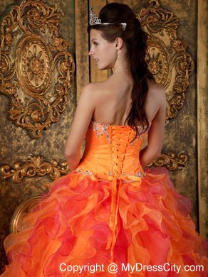 Orange Princess Sweetheart Ruffles Organza Sweet sixteen dresses