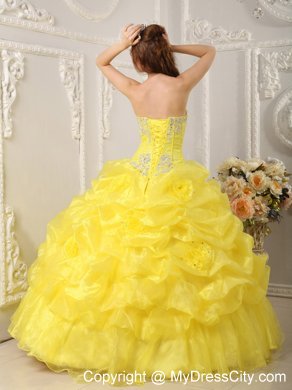 Yellow Ball Gown Strapless Organza Beading Quinceanera Dress