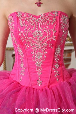 Hot Pink and Purple Sweetheart Embroidery Quinceanera Dress