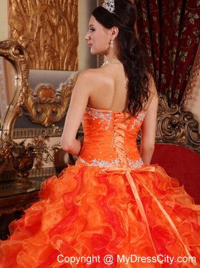 Fabulous Orange Sweetheart Organza Beading Dress for Quince