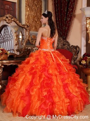 Fabulous Orange Sweetheart Organza Beading Dress for Quince