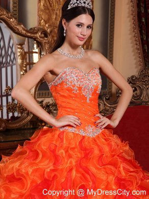 Fabulous Orange Sweetheart Organza Beading Dress for Quince