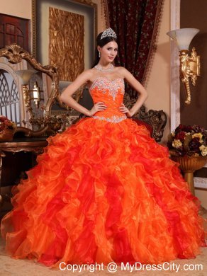 Fabulous Orange Sweetheart Organza Beading Dress for Quince