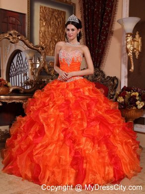 Fabulous Orange Sweetheart Organza Beading Dress for Quince