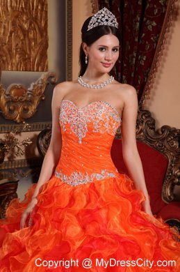 Fabulous Orange Sweetheart Organza Beading Dress for Quince