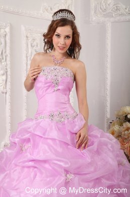 Exclusive Strapless Organza Appliques Rose Pink Sweet 15 Dresses