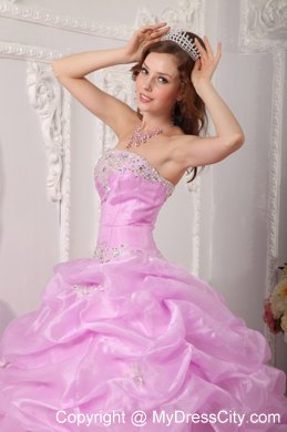 Exclusive Strapless Organza Appliques Rose Pink Sweet 15 Dresses