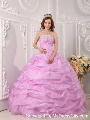 Exclusive Strapless Organza Appliques Rose Pink Sweet 15 Dresses