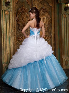 White and Blue Princess Halter Beading Quinceanera Dress