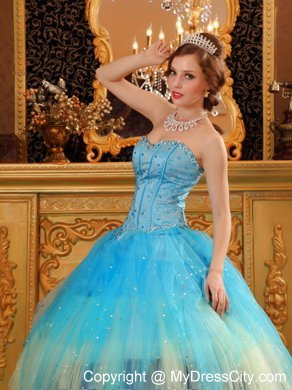 Gorgeous Sweetheart Beading Blue Ball Gown Quinceanera Dress