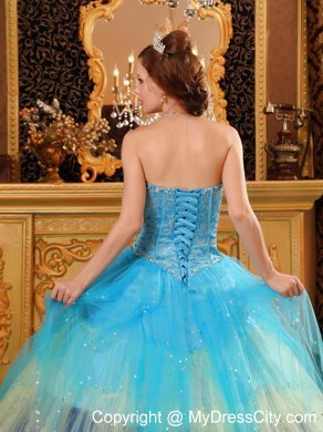 Gorgeous Sweetheart Beading Blue Ball Gown Quinceanera Dress