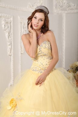 Beautiful Sweetheart Appliques Light Yellow Quinceanera Dress