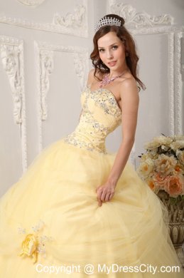 Beautiful Sweetheart Appliques Light Yellow Quinceanera Dress