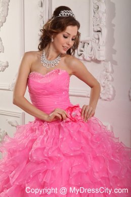 Sweetheart Organza Beading Rose Pink Quinceanera Dress