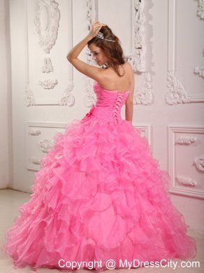 Sweetheart Organza Beading Rose Pink Quinceanera Dress