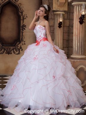 White Strapless Full-length Organza Embroidery Dress for Quince