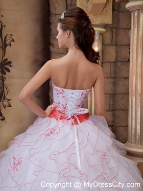 White Strapless Full-length Organza Embroidery Dress for Quince