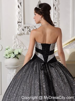 Black Sweetheart Floor-length Sequined Dress for Sweet 16