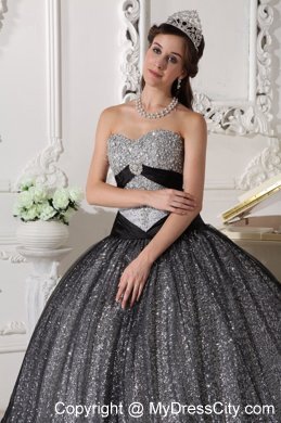 Black Sweetheart Floor-length Sequined Dress for Sweet 16