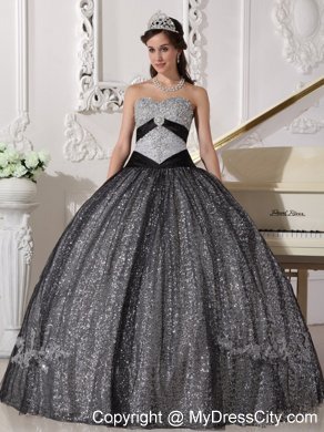 Black Sweetheart Floor-length Sequined Dress for Sweet 16