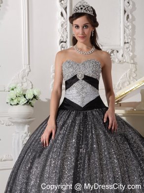 Black Sweetheart Floor-length Sequined Dress for Sweet 16