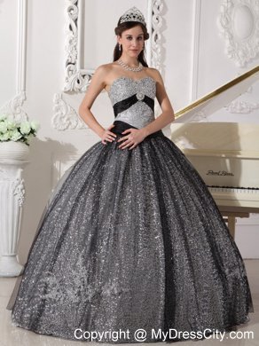 Black Sweetheart Floor-length Sequined Dress for Sweet 16