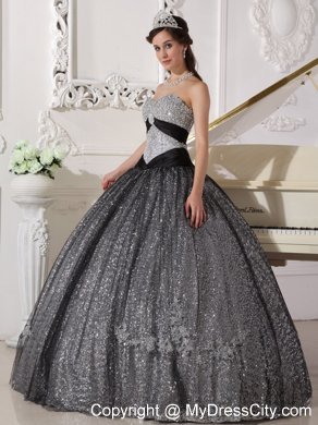 Black Sweetheart Floor-length Sequined Dress for Sweet 16