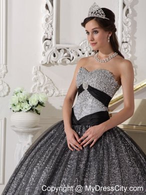 Black Sweetheart Floor-length Sequined Dress for Sweet 16