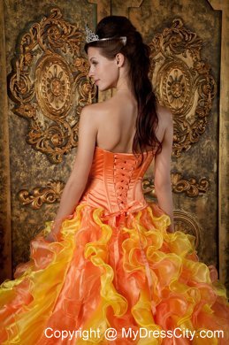 Two-toned Orange Strapless Organza Ruffled Dress for Quince