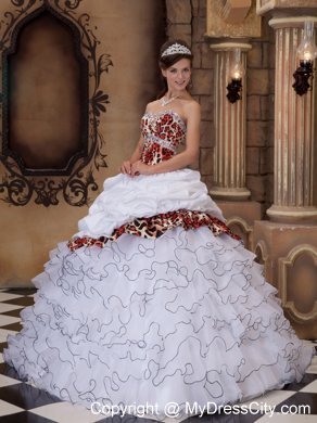 Leopard Print Organza Ruffled Quinceanera Dress on Sale