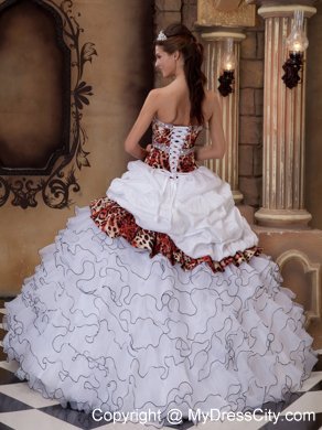 Leopard Print Organza Ruffled Quinceanera Dress on Sale