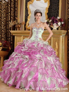 Fuchsia and Apple Green Organza Appliques Quinceanera Dress