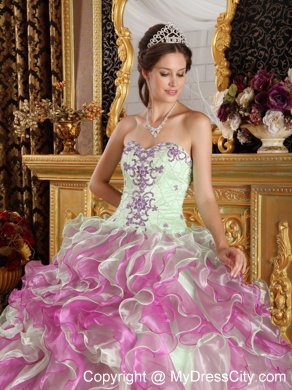 Fuchsia and Apple Green Organza Appliques Quinceanera Dress