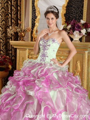 Fuchsia and Apple Green Organza Appliques Quinceanera Dress