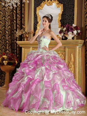 Fuchsia and Apple Green Organza Appliques Quinceanera Dress